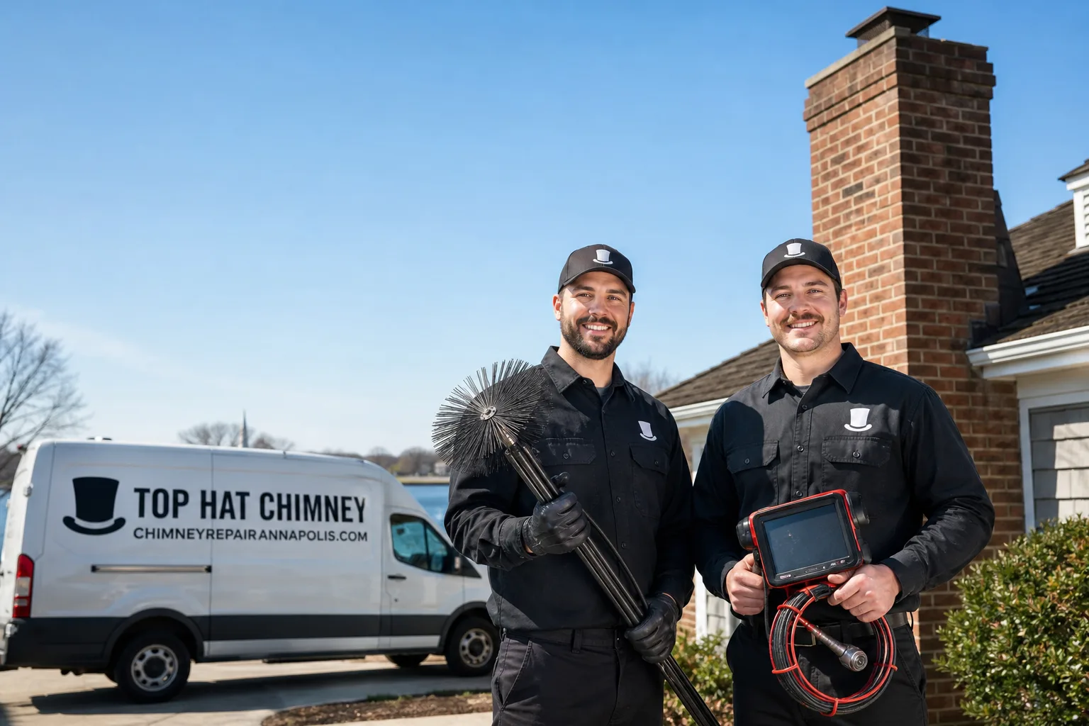 Top Hat Chimney chimney cleaning service vehicle and crew in Annapolis, MD